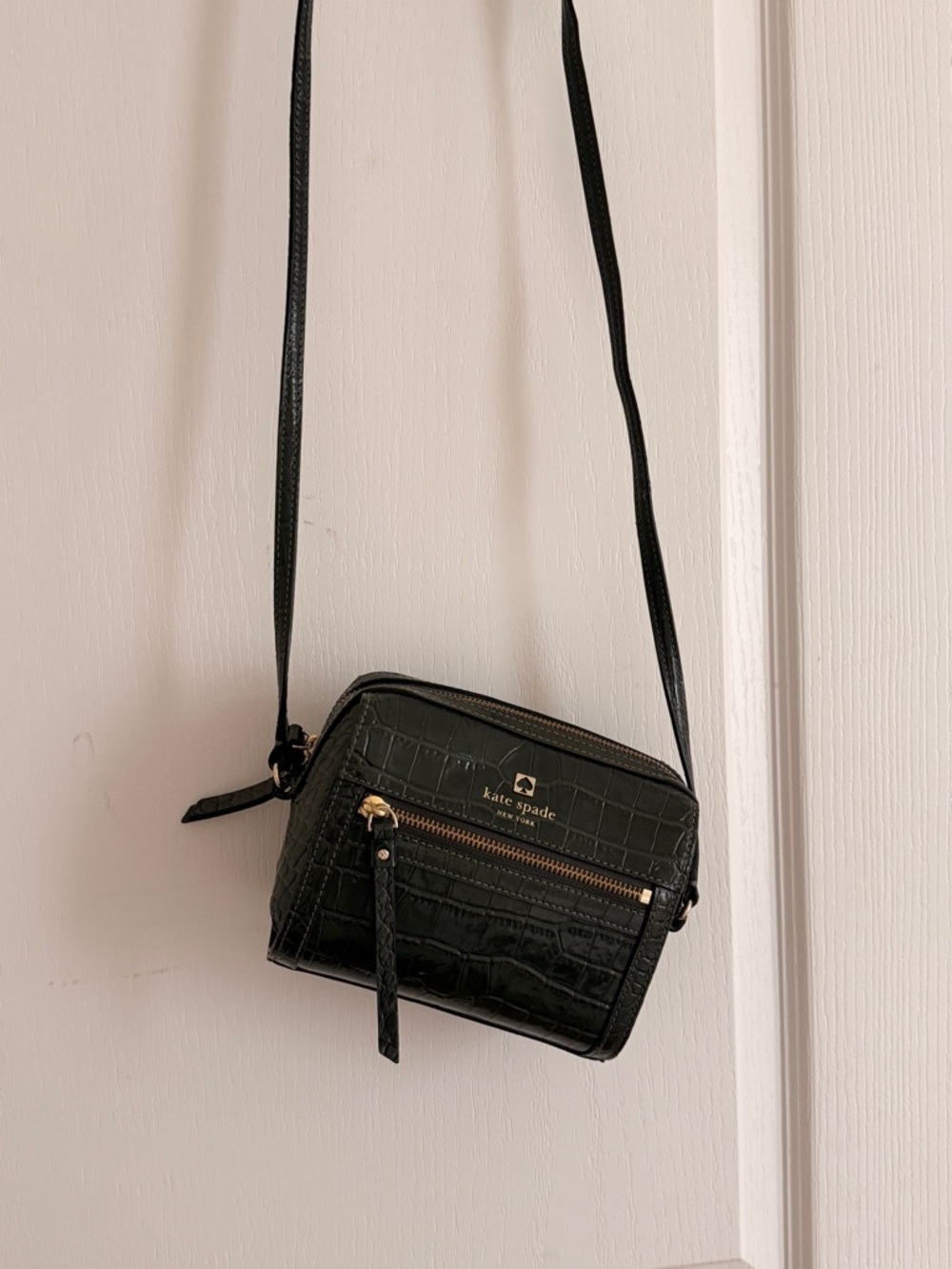 kate spade Black Croc-Embossed Crossbody with Gold Hardware